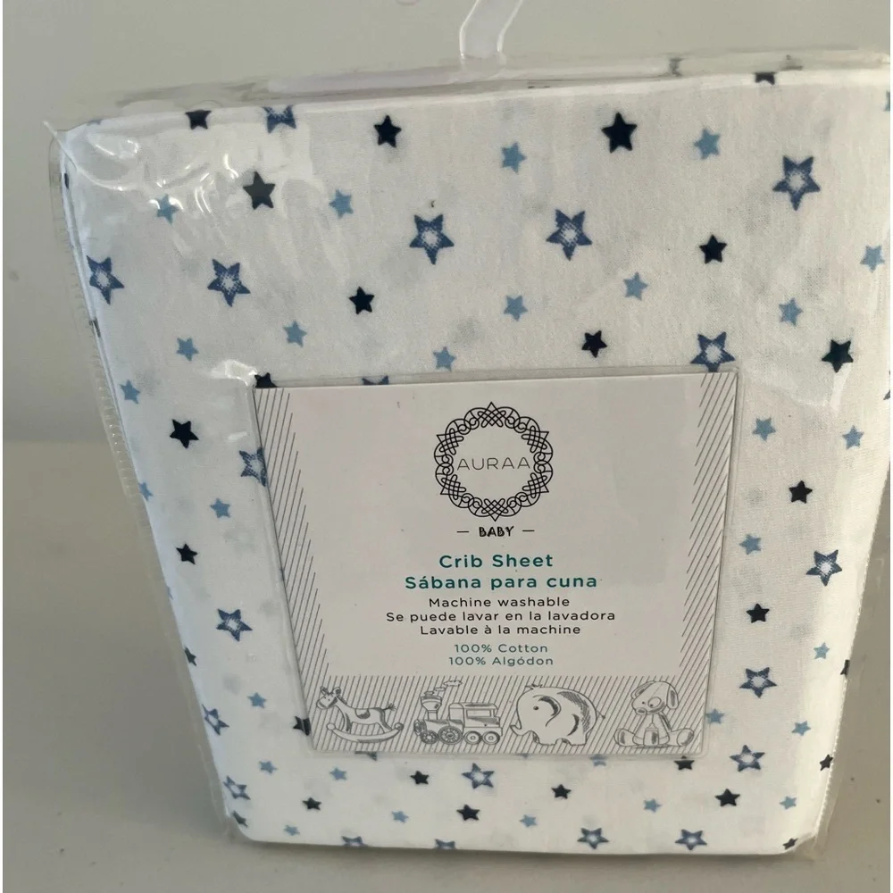 Auraa baby 100% Cotton White With Blue Stars Crib Sheet